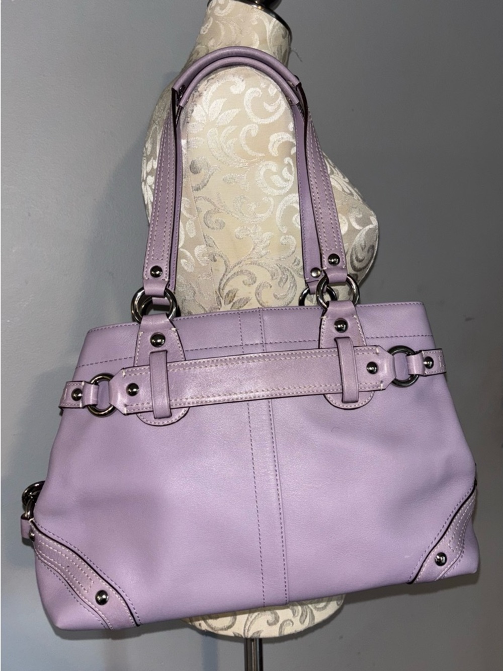 Coach Carly Carryall Lavender Leather Shoulder Bag - Picture 2 of 8
